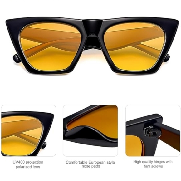 Oversized Square Cateye Polarized Sunglasses Big Frame SJ2115 Yellow - Picture 3 of 5
